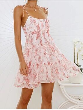 Women's Pink Floral Tie-Strap Sundress